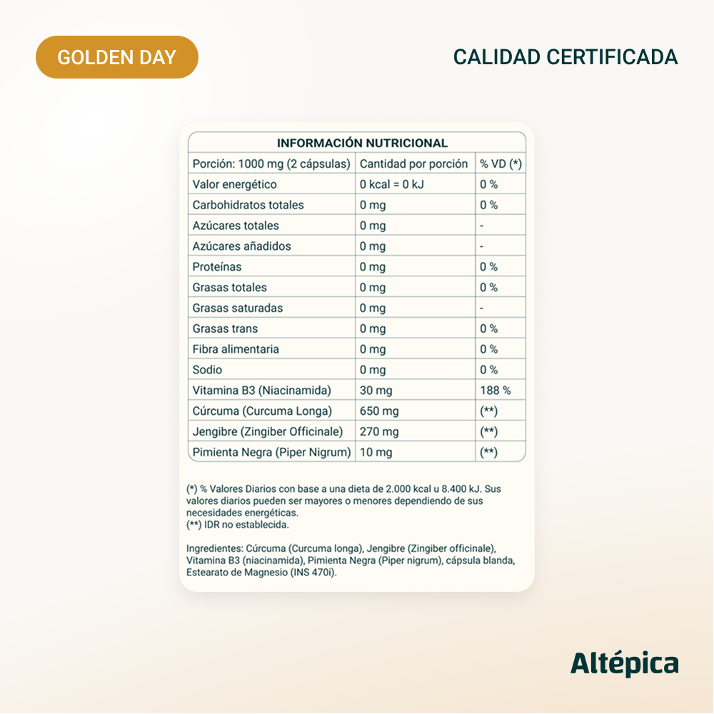 Golden Day de Altépica, suplemento con cúrcuma, jengibre y pimienta negra (imagen 7 de 7)