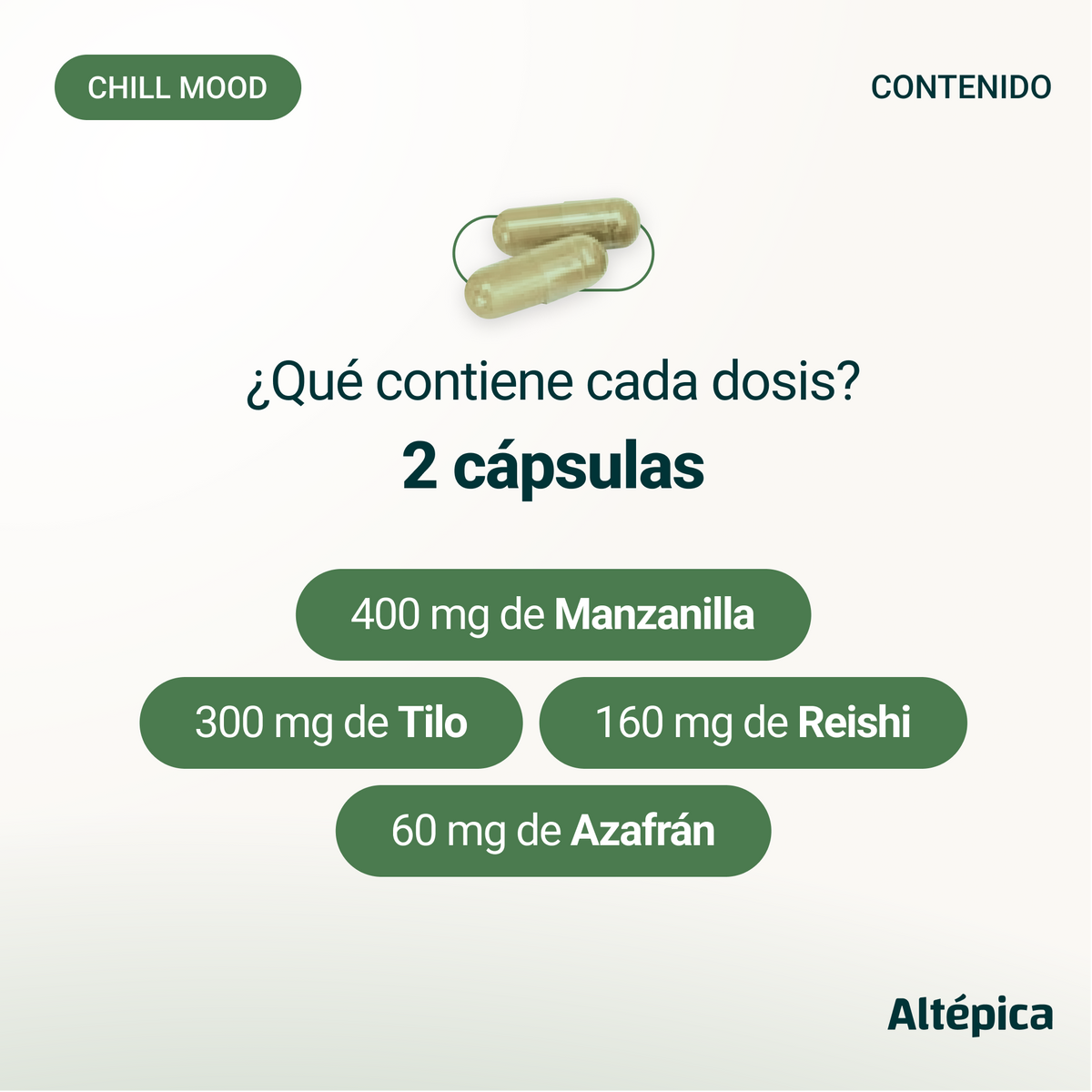 Chill Mood de Altépica, suplemento con reishi, azafrán, manzanilla y tilo (imagen 4 de 7)